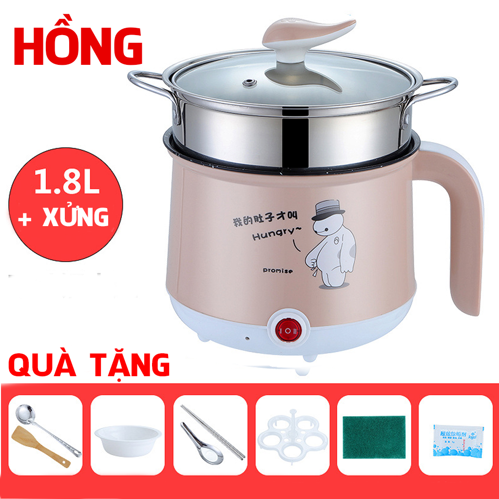 Bếp Lẩu Điện Mini Kèm Xửng Hấp Dung Tích 1.8 Lít Công Suất 600W Chế Biến Món Ăn Tiện Lợi