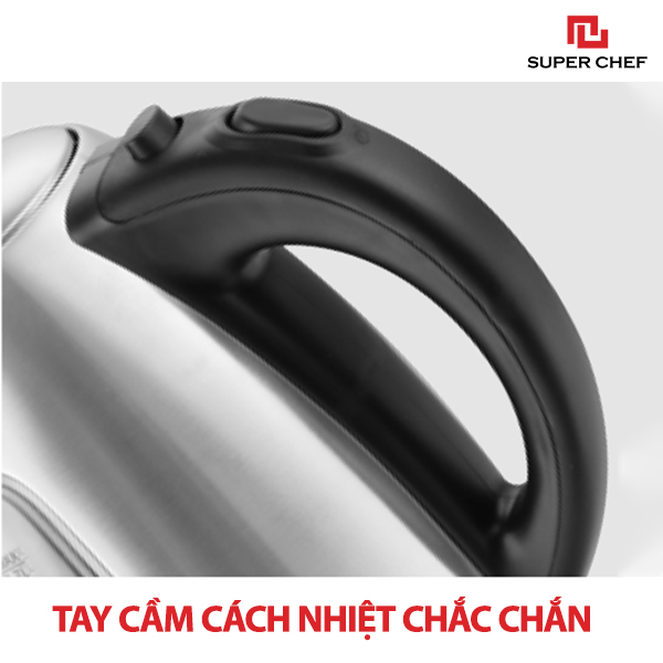 Bình Đun Siêu Tốc Inox Chính Hãng Super Chef  1.7 lít Công Suất Lớn Đun Nhanh, Tiết Kiệm Điện Năng, Chất Liệu Cao Cấp An Toàn, Bền Bỉ,, Thiết Kế Sang Trọng Bắt Mắt Dịch Vụ Hậu Mãi Chu Đáo