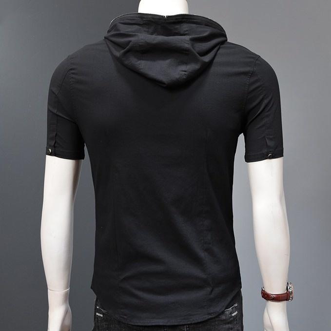 Áo hoodie cotton mùa hè. áo thể thao có mũ trùm đầu mỏng cộc tay hợp thời trang có khóa N1