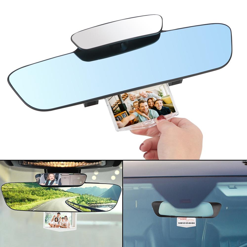 Gương chiếu hậu hai kính chống chói màu xanh dương có biển dừng xe và khung ảnh đa năng thông dụng gắn trong xe hơi