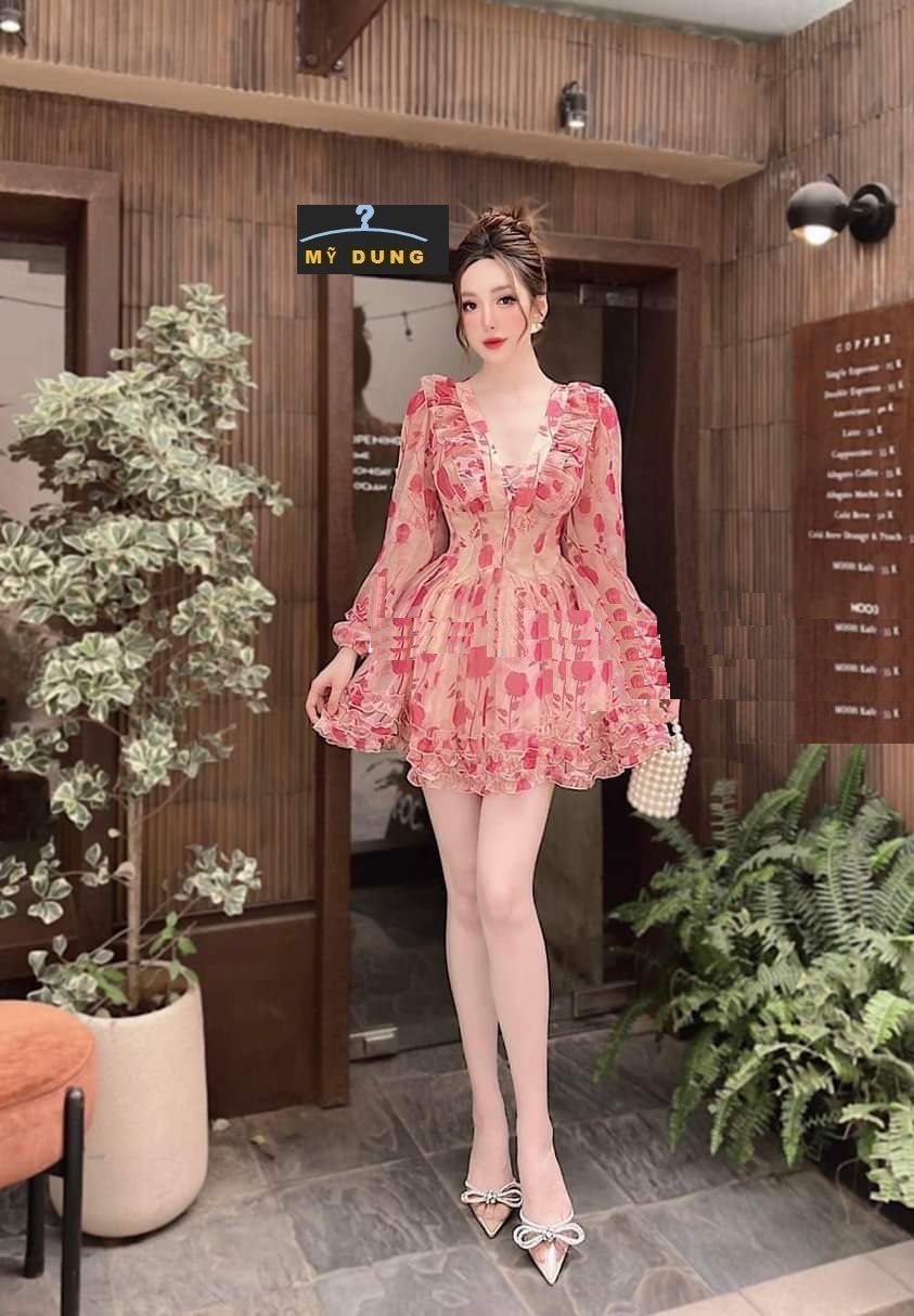 NGỌT NGÀO, NGẤT NGÂY VỚI EM -ĐẦM HOA CỔ V BÈO TẦNG - STYE TIỂU THƯ NHẸ NHÀNG- SANG TRỌNG, ĐÁNG YÊU - HÀNG THIẾT KỂ LOẠI 1, FORM CHUẨN