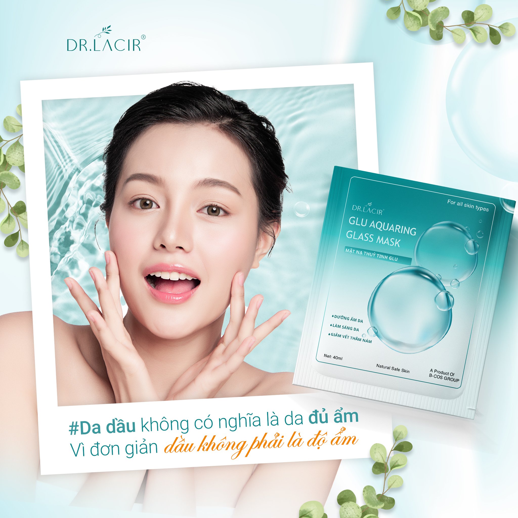 Mặt Nạ Thuỷ Tinh Glutathione Dr Lacir - Glu Aquaring Glass Mask: Dưỡng Ẩm Da, Làm Sáng Da, Giảm Vết Thâm Nám (miếng lẻ)