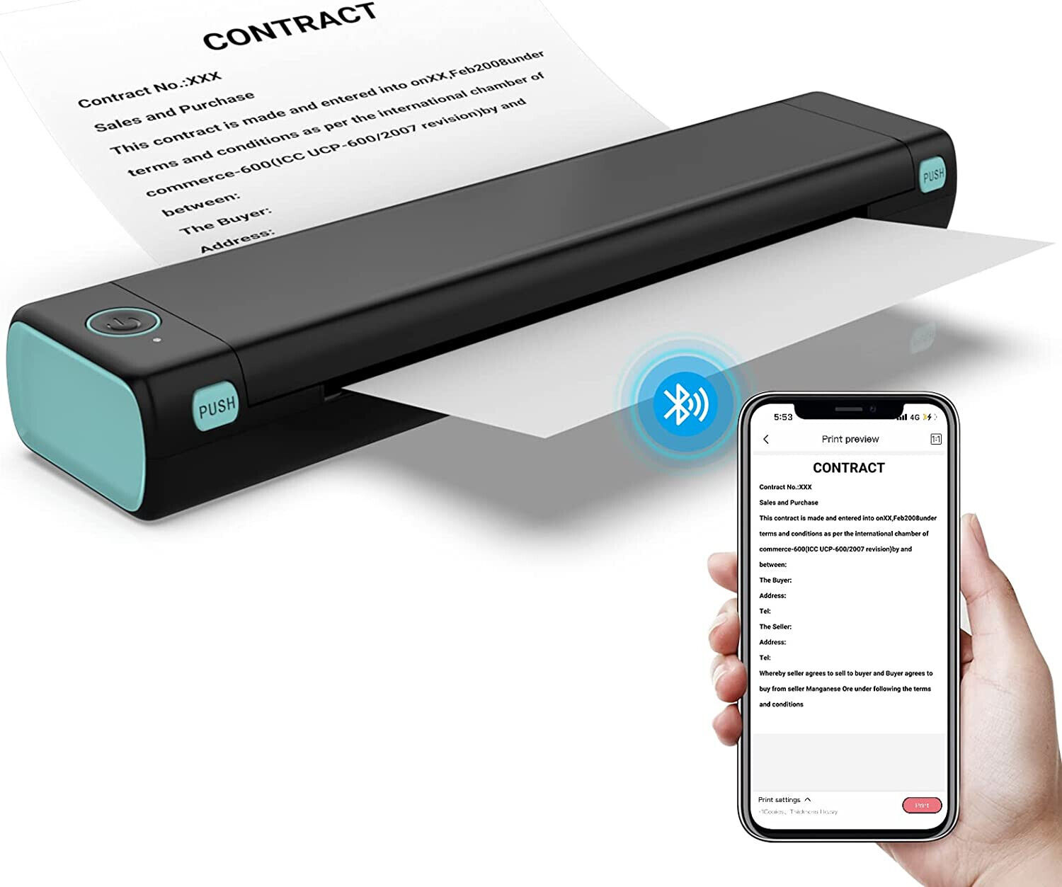 Máy In Di Động Nhỏ Gọn A4 M08F AIMO - In giấy nhiệt - Kết nối Bluetooth in trực tiếp từ điện thoại, máy tính bảng, PC - Hàng chính hãng Aimo