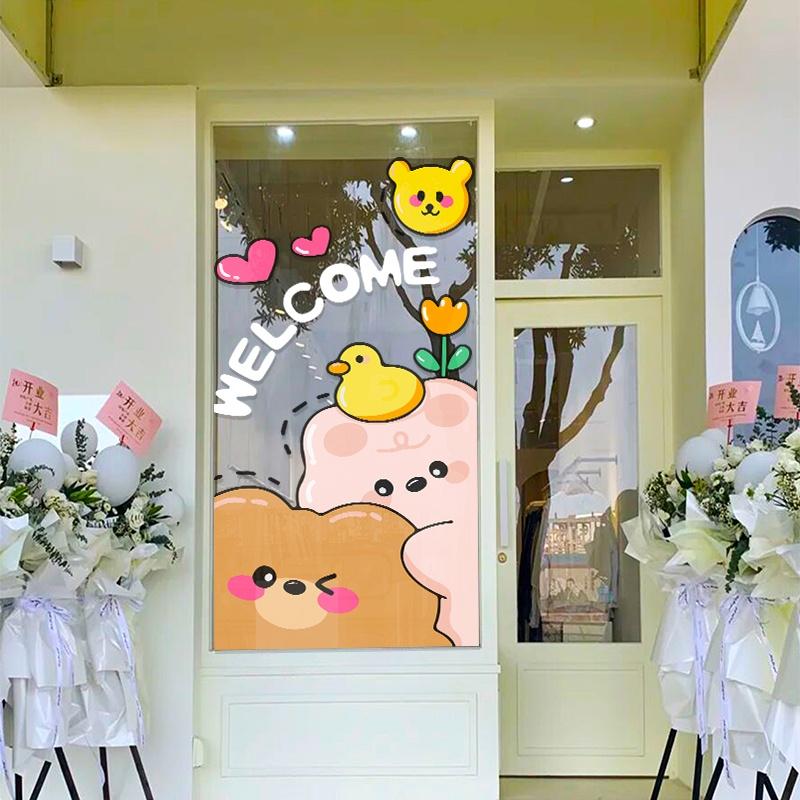 HÌNH DÁN BEAR PINK TRANG TRÍ GƯƠNG CỬA HÀNG CUTE