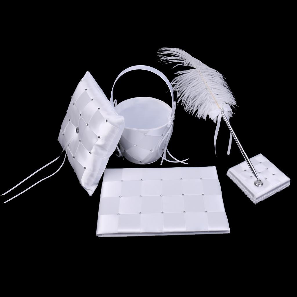 Romantic Wedding Set Grid Pattern Guest Book Pen with Feather Pen Holder
