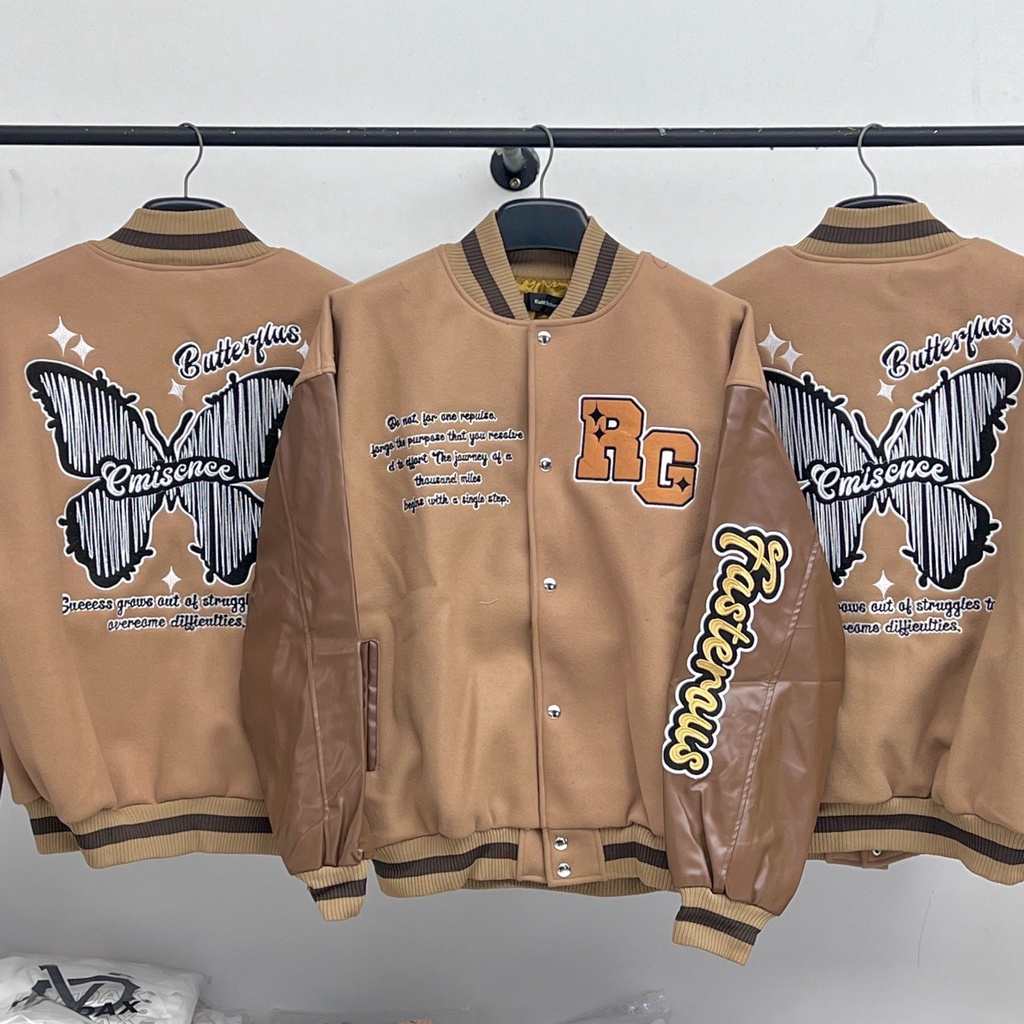 Áo khoác bomber local brand rg butterfly , varsity jacket nam nữ tay da , vasity bóng chày form rộng unisex - Gin store