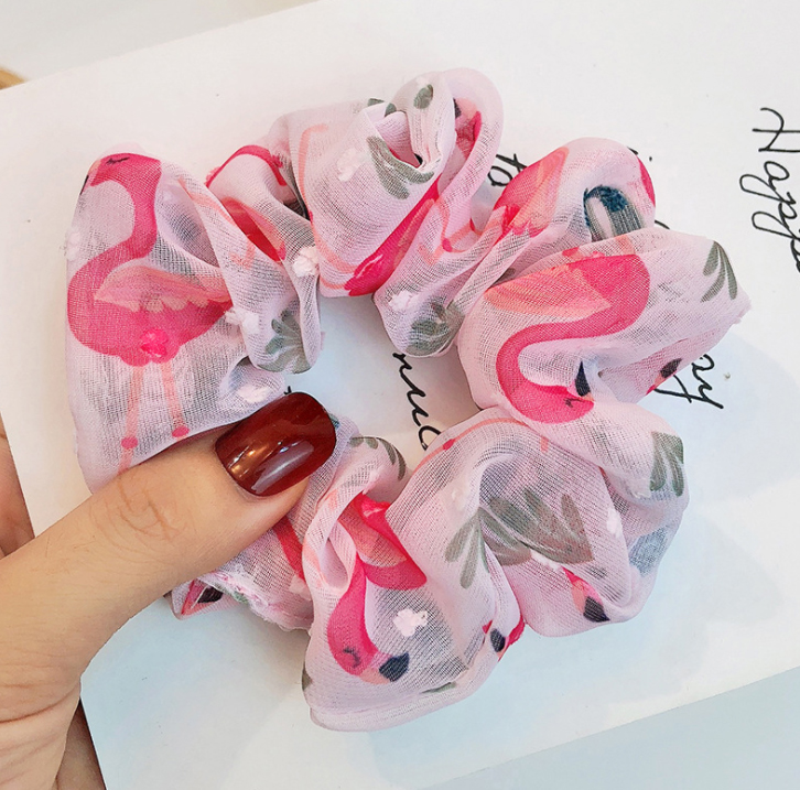 Dây buộc tóc - Scrunchies hồng hạc voan mềm dễ thương HD71