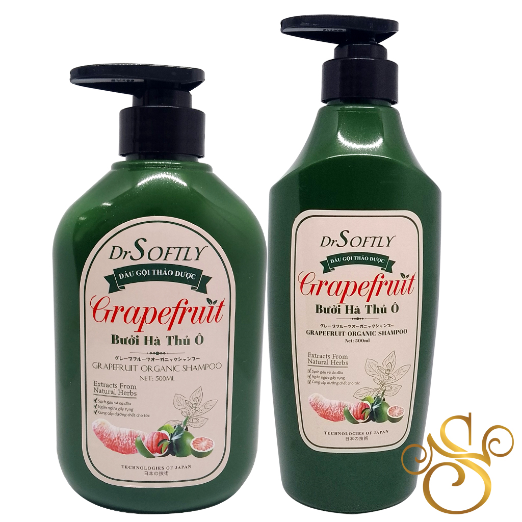 Dầu gội thảo dược Bưởi Hà Thủ Ô DrSoftly - Grapefruit Organic Shampoo 500ml (sạch gàu, giảm xơ rối và gãy rụng)