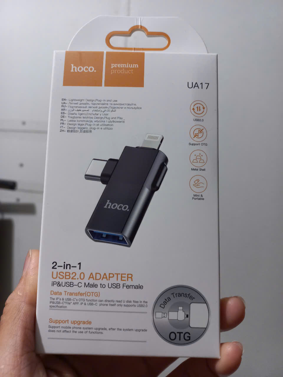 Đầu chuyển đổi OTG 2in1 iP / Type C to USB Hoco UA17 đọc dữ liệu usb cho  điện thoại _  Hàng chính hãng