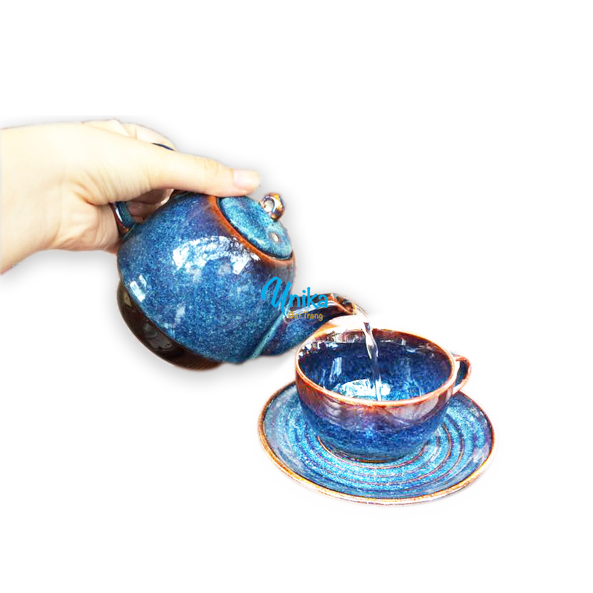 Bộ Ấm Chén Trà Cá Nhân Men Hoả Biến ACTX8  chồng lên nhau độc đáo - Bộ ấm trà men xanh gốm sứ Bát Tràng