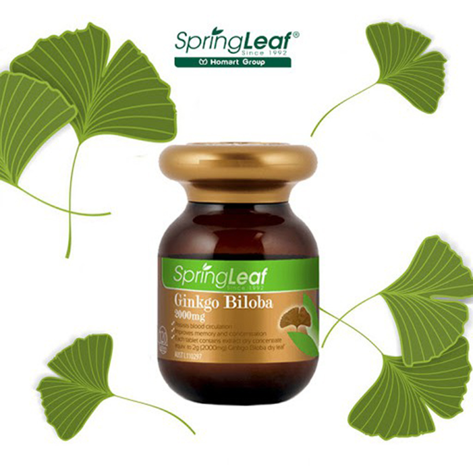 Viên uống bổ não tăng cường tuần hoàn não SpringLeaf Ginkgo Biloba 2000mg 120 viên
