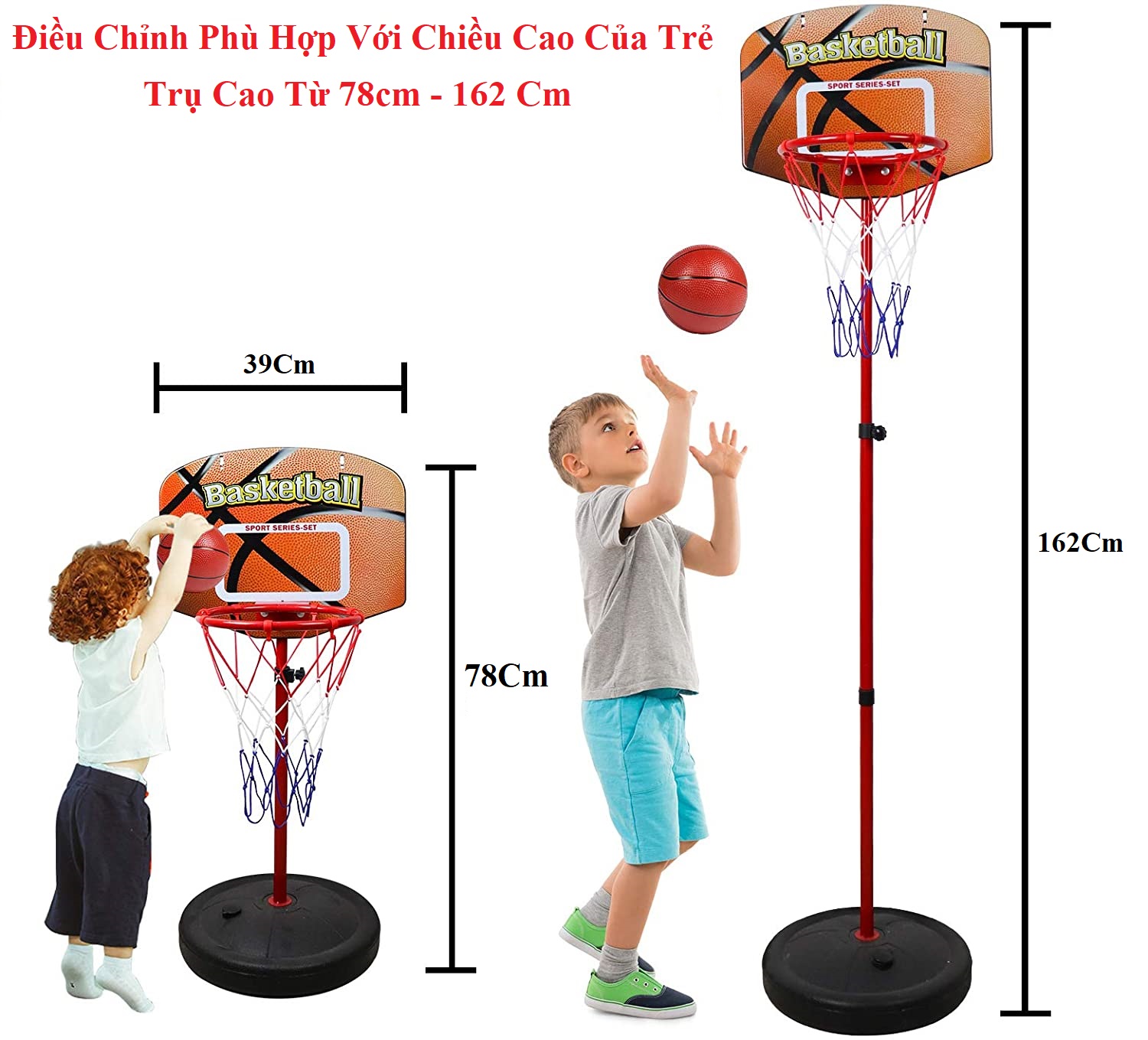 Bộ Đồ Chơi Bóng Rổ Cho Bé Thân Sắt Điều Chỉnh Chiều Cao Của Trụ – Bóng Rổ Trụ Sắt Cao Cấp Cho Trẻ Em – Chính Hãng Dododios