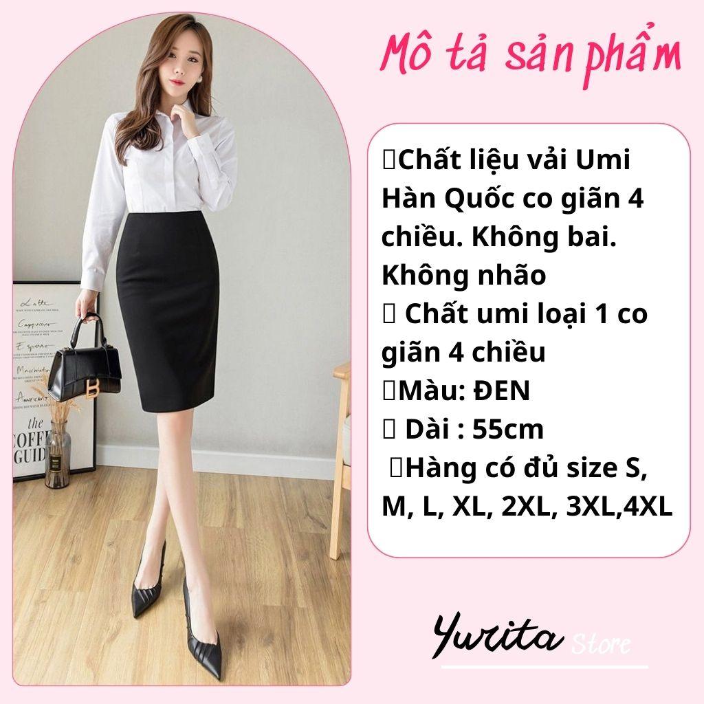 Chân Váy Công Sở Bút Chì Dài Tới Gối Màu Đen YURITA From Ôm Lưng Thun Cạp Cao Cá Tính Kiểu Vintage, Ulzzang Đẹp MCV002