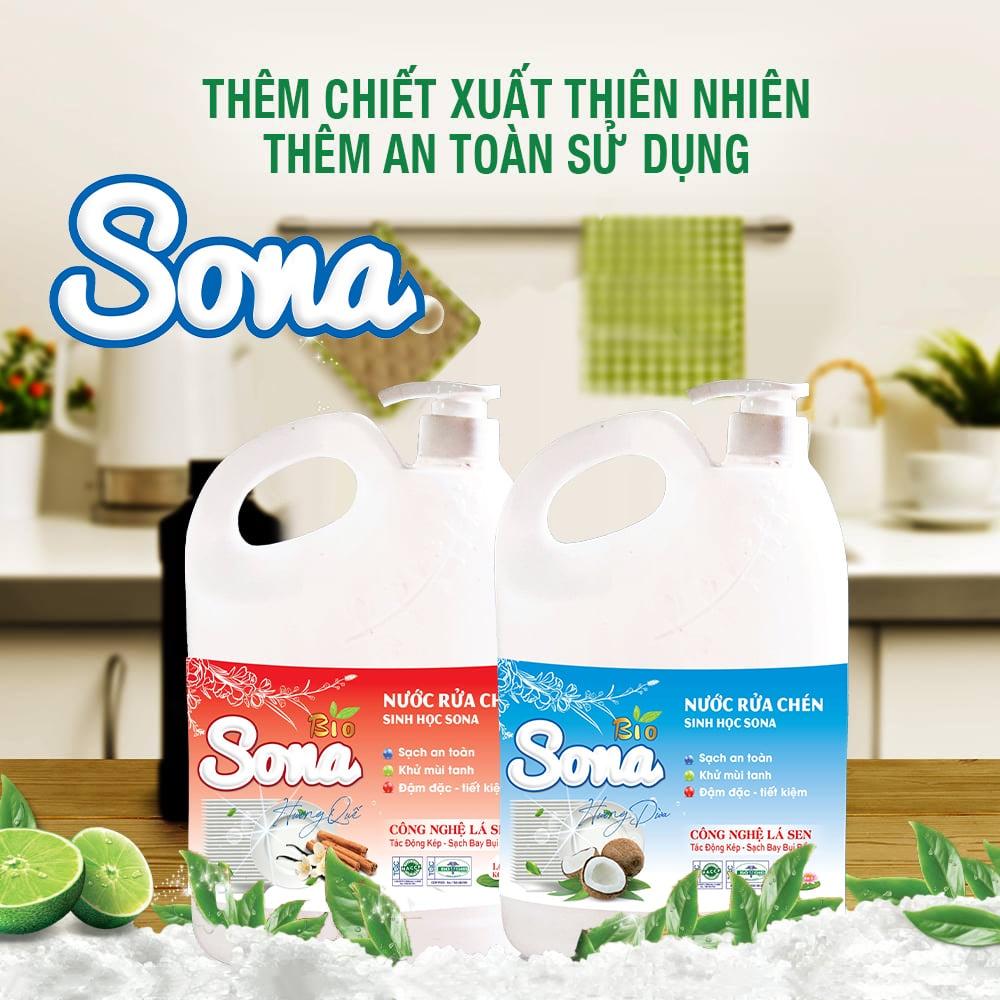 Nước rửa chén/bát sinh học SONA 1.6kg hương dừa quế