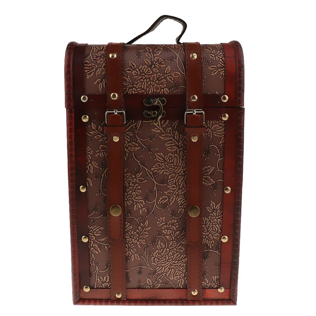 2pcs Wood Double Bottle Wine Case with Top Handle Hinged Lid Carrier-1/2 Bottle