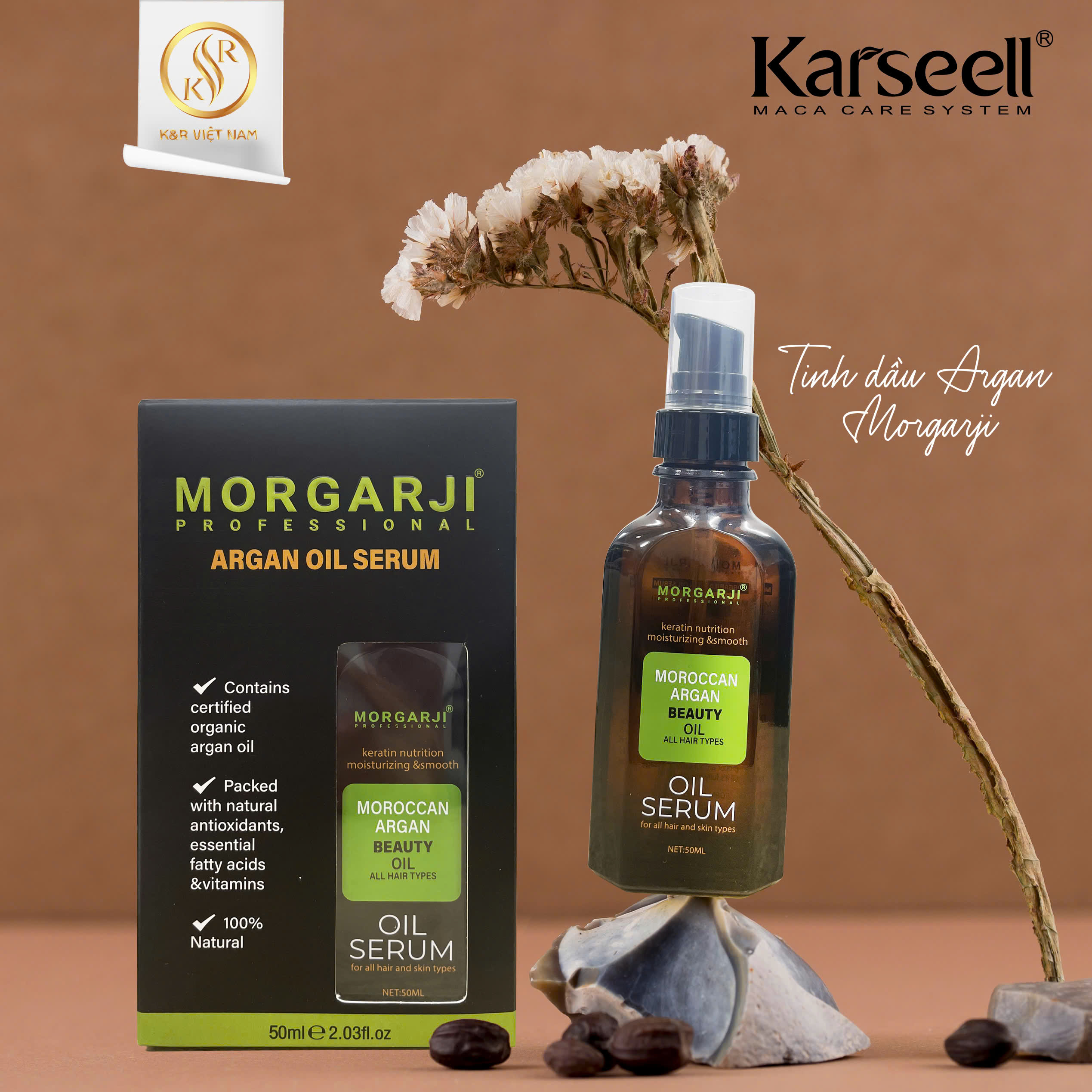 Tinh dầu Dưỡng tóc Morgarji Argan Oil 50ML, Phục Hồi Cấp Ẩm Dưỡng Chất Cho Tóc Khô Xơ, Bóng Khỏe
