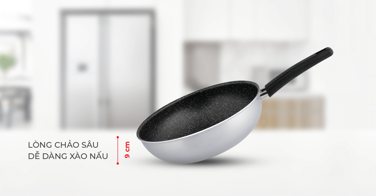 Chảo xào chống dính vân đá cao cấp, đáy từ Elmich 4702OL 30cm, Hàng chính hãng, Dùng được mọi loại bếp - JoyMall
