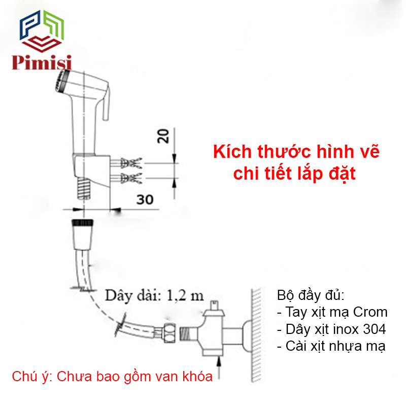 Vòi Xịt Vệ Sinh Bồn Cầu Toilet Trong Nhà Tắm Tăng Áp Pimisi Chịu Áp Lực Nước - Mạ Xi Inox Sáng Bóng Từ Tay Xịt Và Dây Mềm Cao Cấp | Hàng Chính Hãng