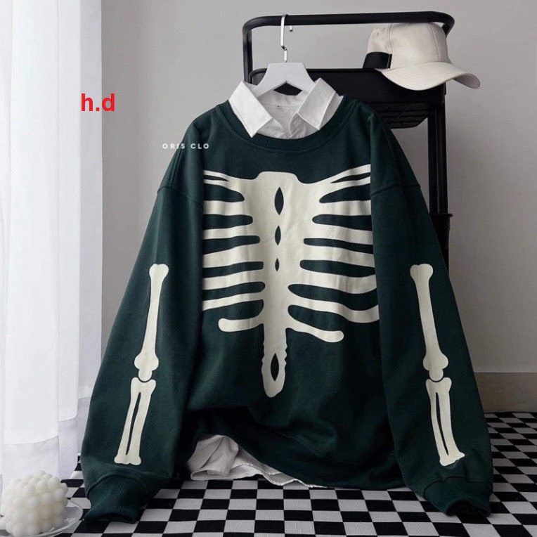 Áo sweater nỉ bộ xương cá tính mạnh mẽ hình in sắc nét chất dày dặn siêu ấm hàng đông cao cấp , áo hoodie bộ xương
