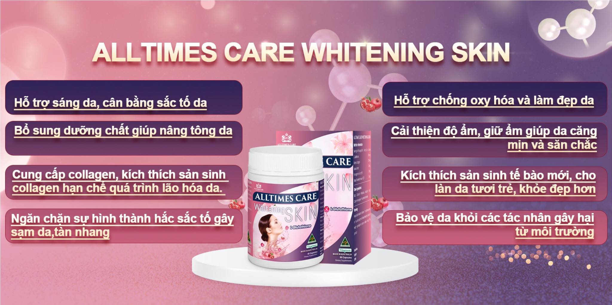 Thực phẩm bảo vệ sức khỏe hỗ trợ sáng da ALLTIMES CARE WHITENING SKIN - Hộp 60 viên