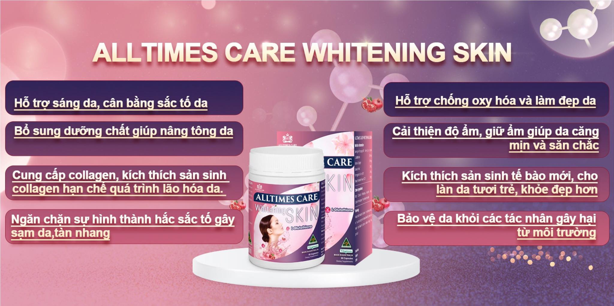 [COMBO 3 HỘP] Thực phẩm bảo vệ sức khỏe hỗ trợ sáng da ALLTIMES CARE WHITENING SKIN - Hộp 60 viên