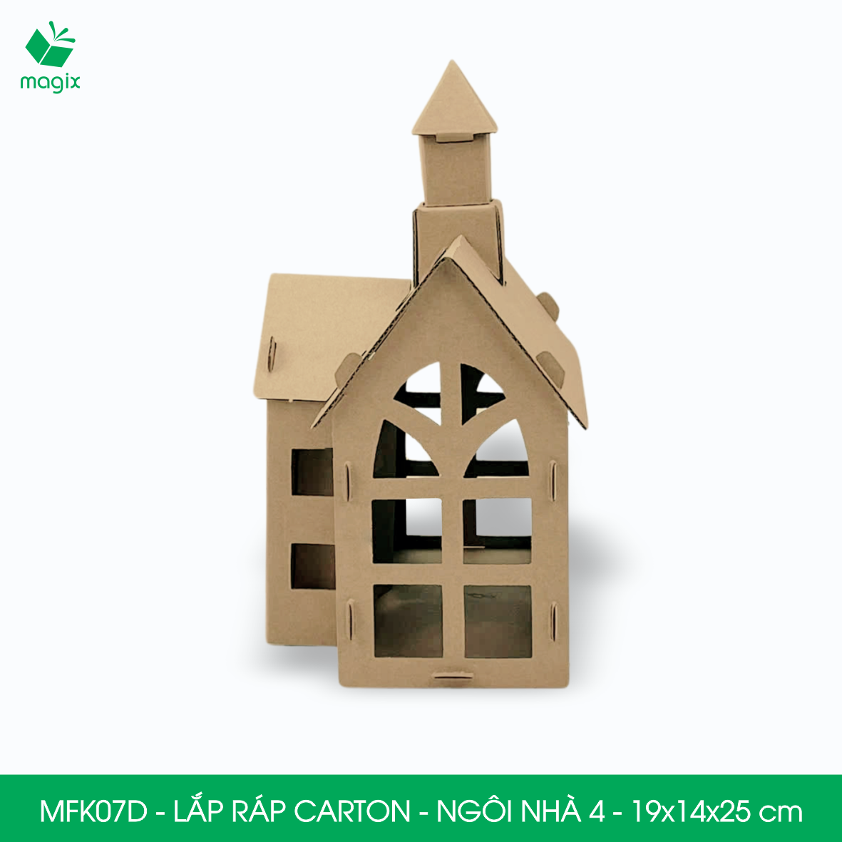 MFK07D - 19x14x25 cm - Mô hình ngôi nhà lắp ráp từ bìa carton cao cấp, nhà giấy carton mini sáng tạo
