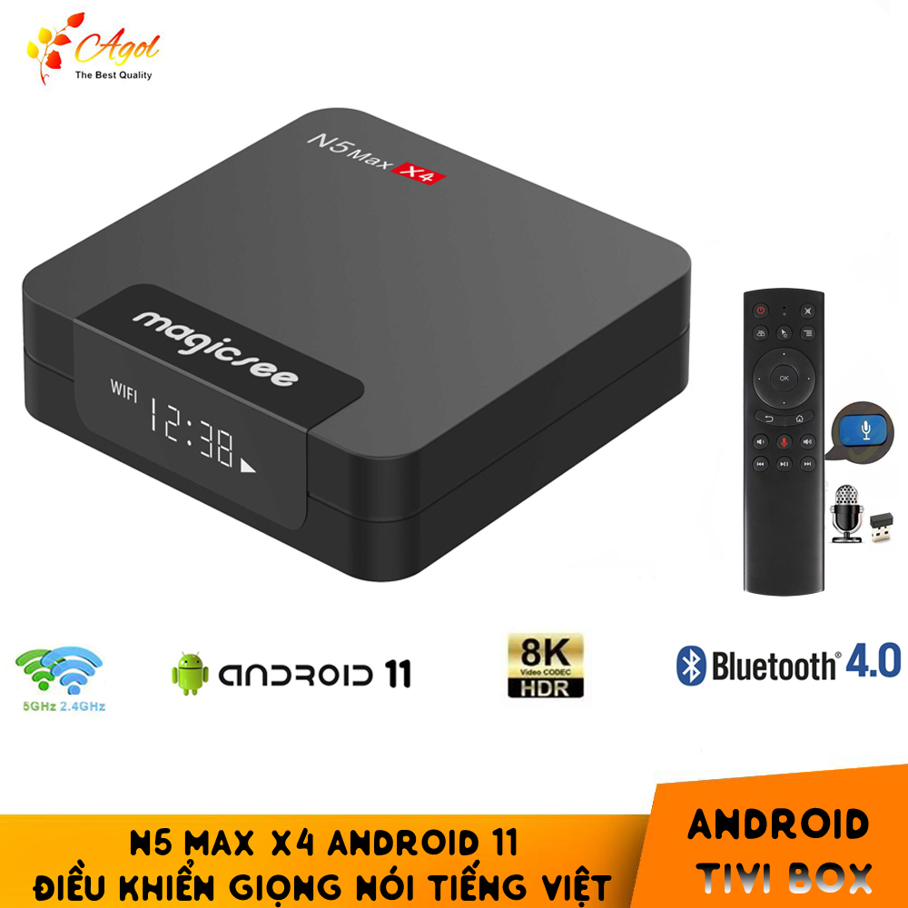 android tivi box magicsee n5 max x4 Ram 4G Android 11 điều khiển cử chỉ và giọng nói tiếng việt bluetooth S905X4 wifi 2 băng tần cài sẵn phim, truyền hình cáp miễn phí vĩnh viễn - HÀNG NHẬP KHẨU