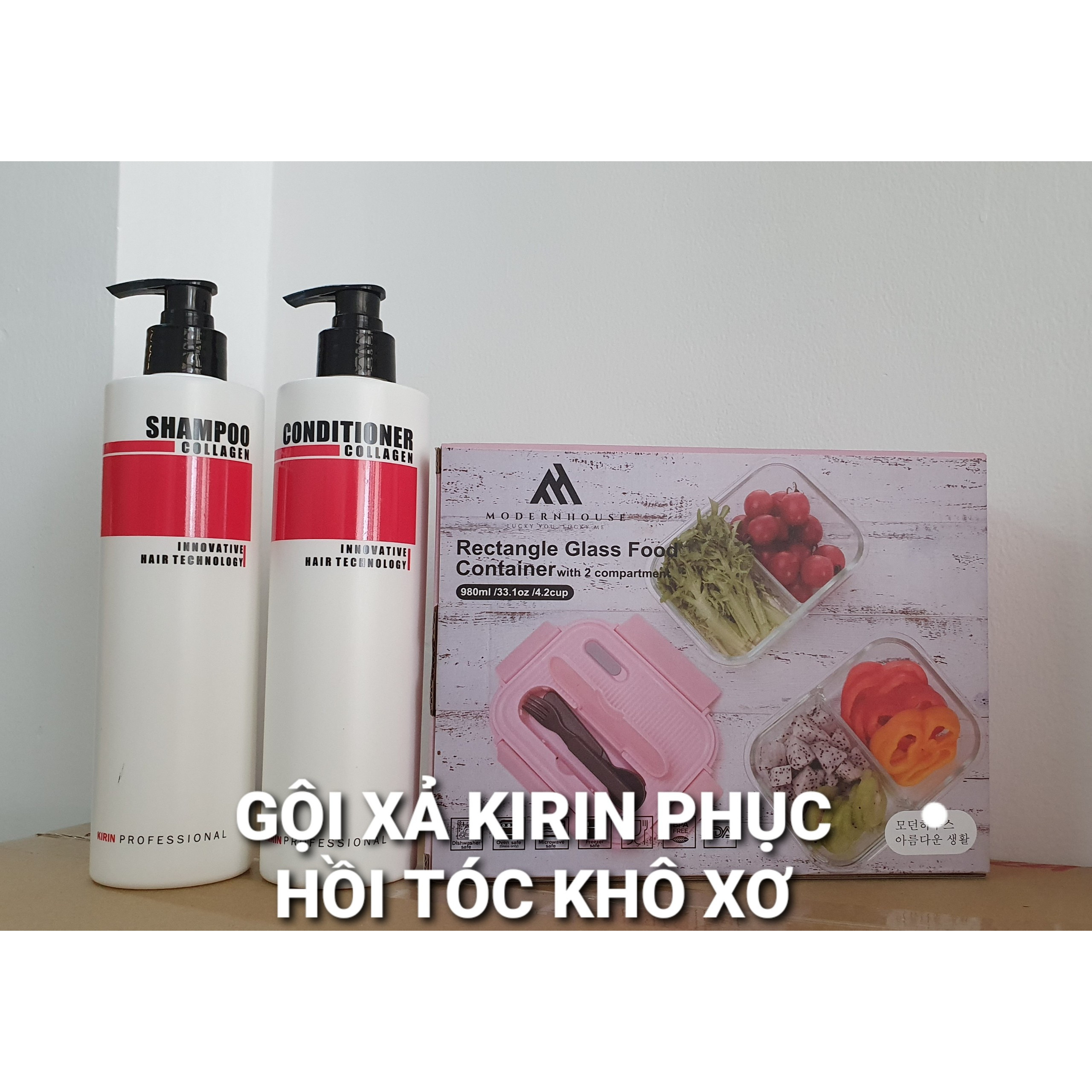 COMBO DẦU GỘI DẦU XẢ KIRIN PHỤC HỒI TÓC KHÔ XƠ + TẶNG 1 HỘP THỦY TINH CAO CẤP