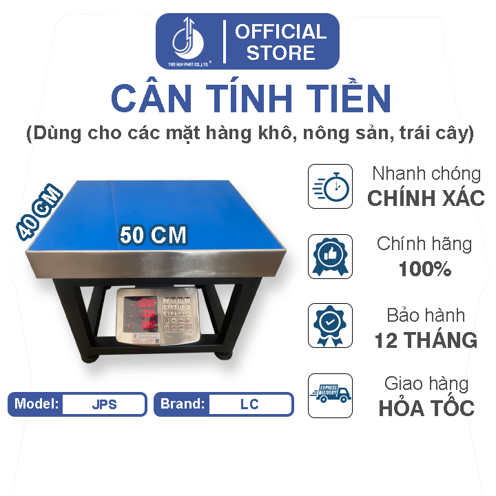 Cân Điện Tử Tính Tiền JPS - Mặt Bàn Cân 400x500MM - Đầu Chống Nước