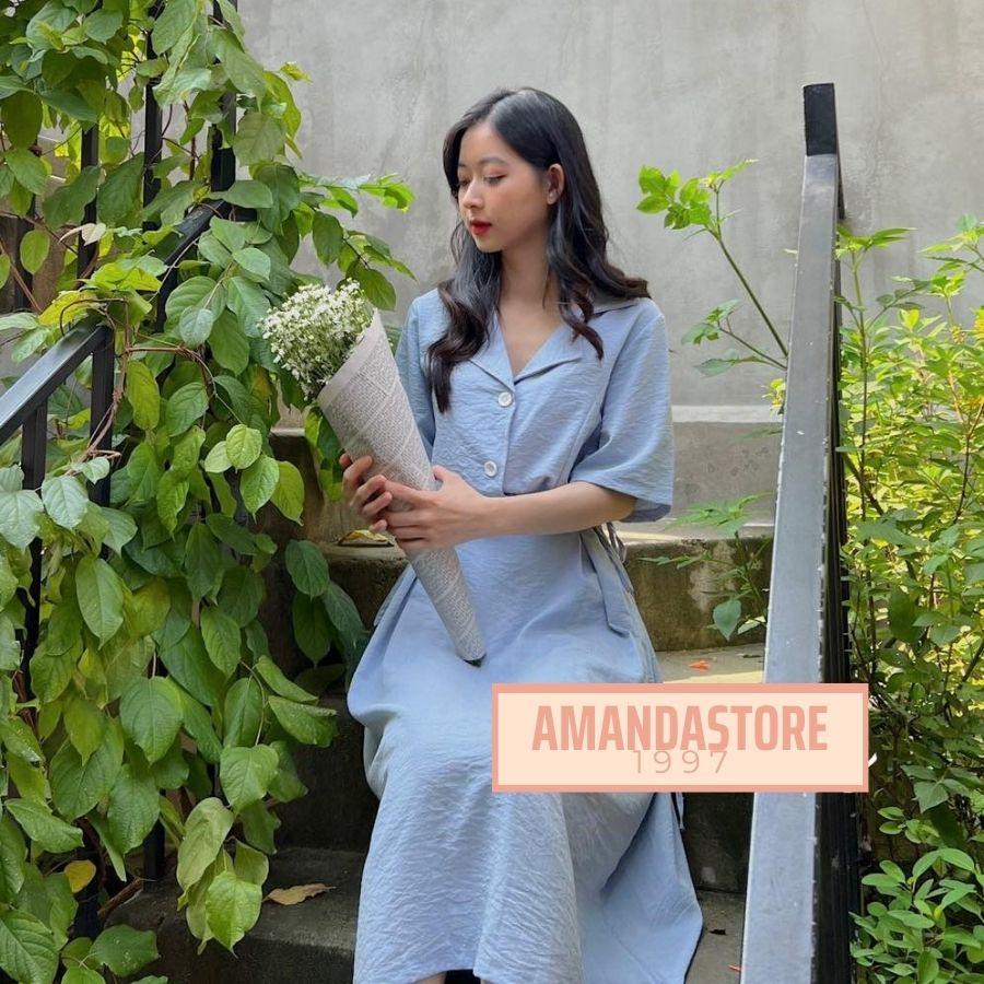 Set sơ mi cộc tay cổ vest kèm chân váy chữ A chun sau buộc nơ hông điệu đà. Set áo váy HOTHIT chất đũi mát 3 màu