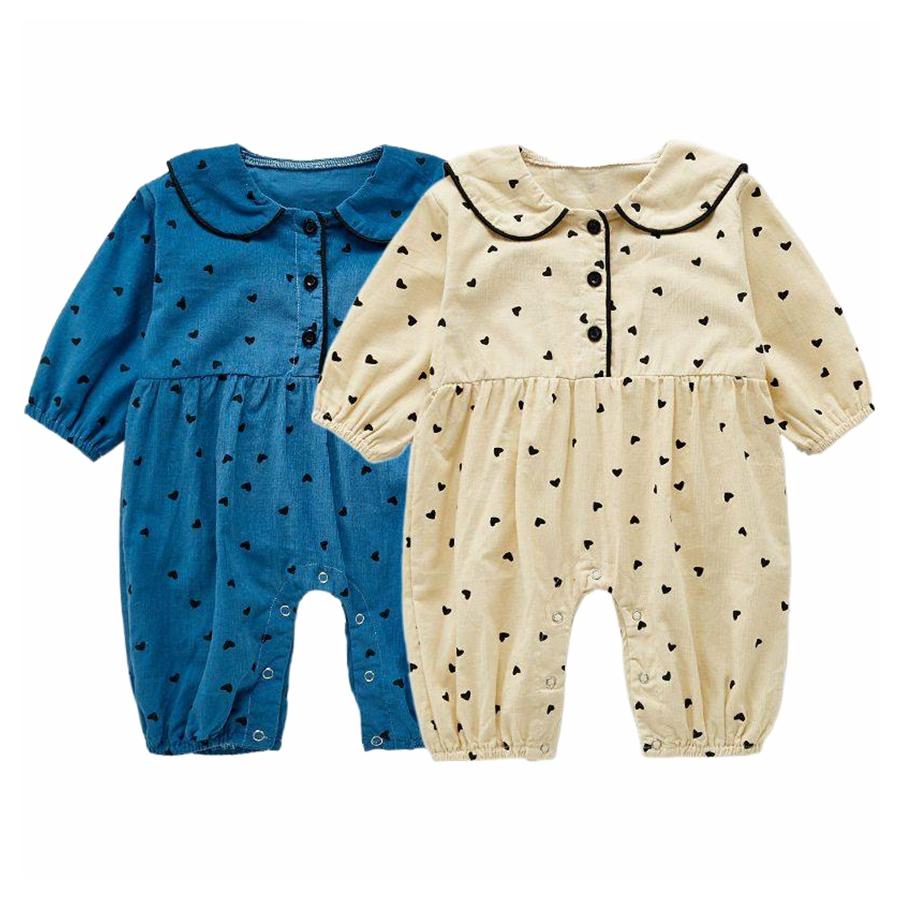 Trẻ Sơ Sinh Dài Tay Rompers Thu Đông Bé Gái Quần Áo Búp Bê Em Bé Gái Cổ Tim In Rompers Sơ Sinh Rompers Quần Áo