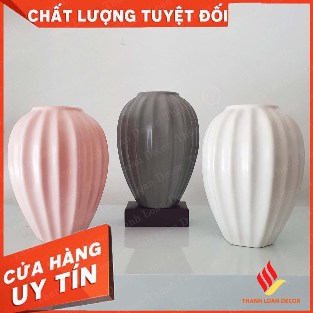 Lọ hoa Bát Tràng cao 30 cm cỡ to - Bình hoa decor trang trí gân sọc màu pastel