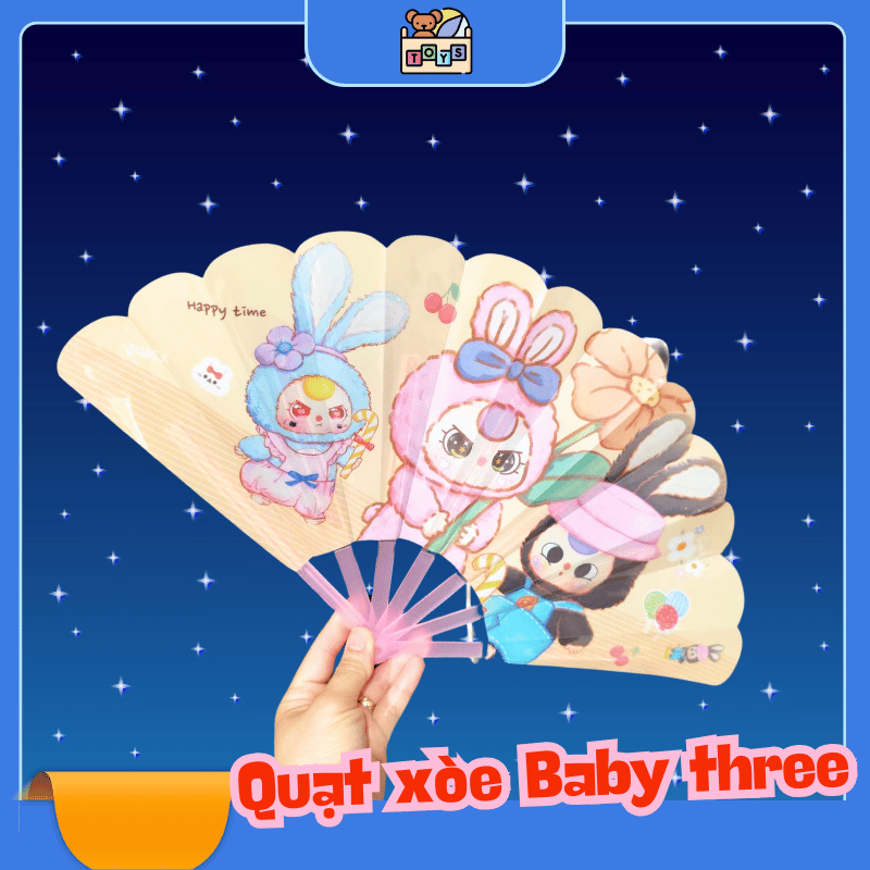 Quạt hoạt hình Baby Three mới vui nhộn dễ thương quạt gấp đơn giản cho trẻ em quạt gấp mát mẻ mùa hè