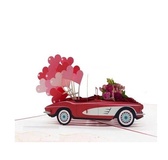 Thiệp 3D Pop Up Xe Cưới Just Married Đỏ – Thiệp Chúc Mừng Đám Cưới, Thiệp Wedding Độc Đáo, W07