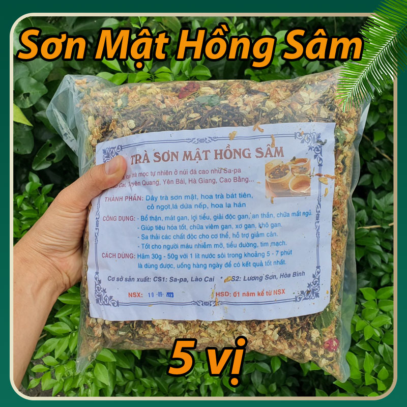 Trà Sơn Mật Hồng Sâm 5 vị bổ thận mát gan an thần dễ ngủ tốt cho tim mạch máu nhiễm mỡ tiểu đường-1Kg
