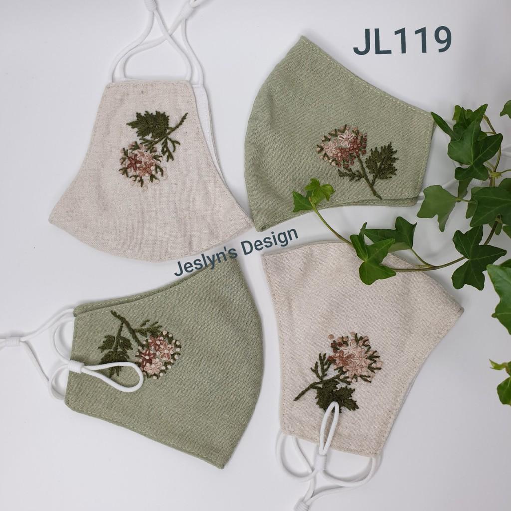 Khẩu trang thêu tay vải linen JL119X