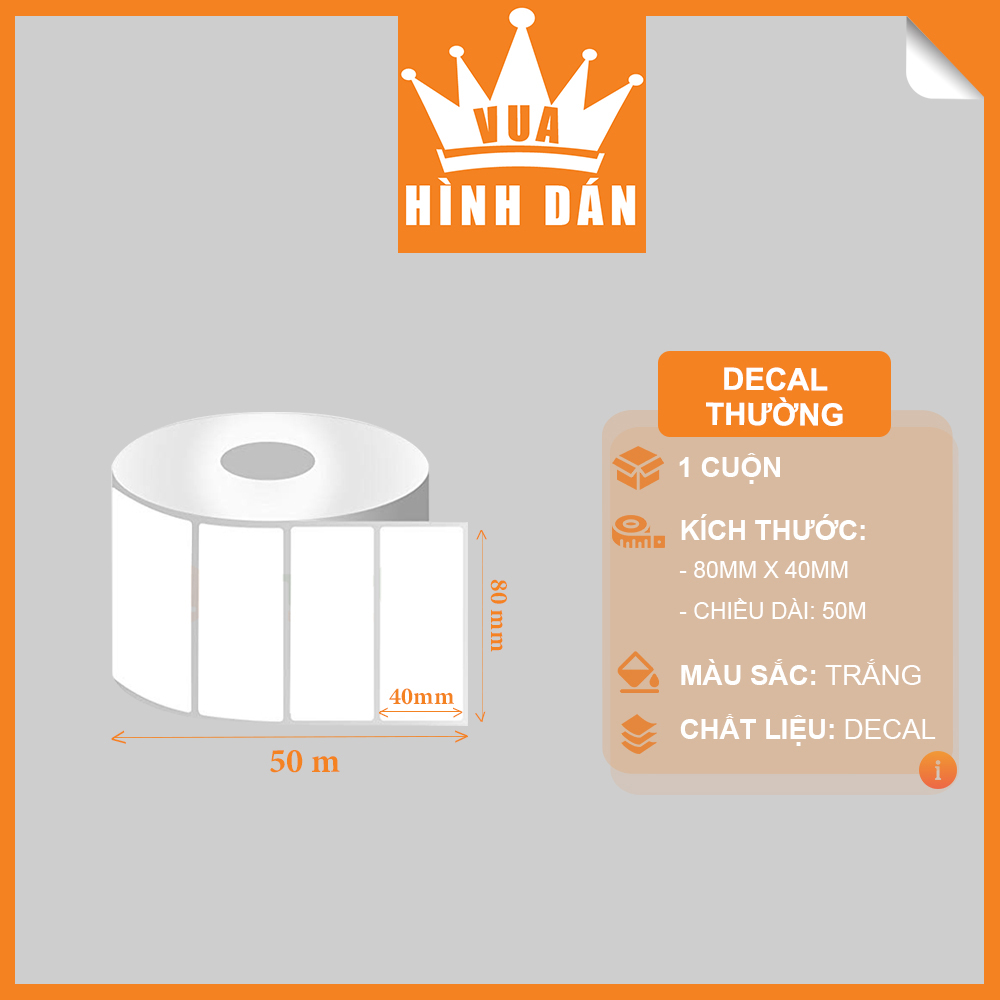 Decal Thường 80x40mm In Mã Vạch, In Tem Cuộn 50m