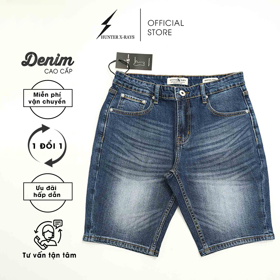 Quần Short Jeans Nam Cao Cấp HUNTER X-RAYS  Form Slimfit Thun Màu Xanh S58