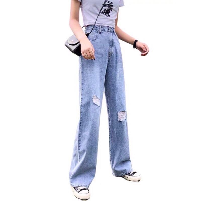Quần jean bò ống rộng suông xuông nữ jeans cạp cao phong cách Hàn Quốc sành điệu style năm 2021