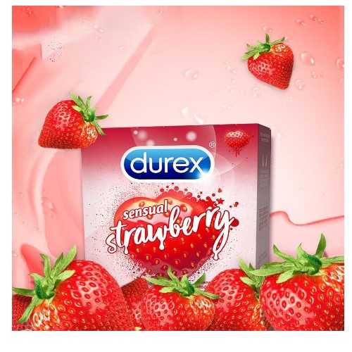 Bao Cao Su Durex Strawberry (3s) - Gai Nhỏ - Hương Dâu - Nhập Khẩu Thái Lan