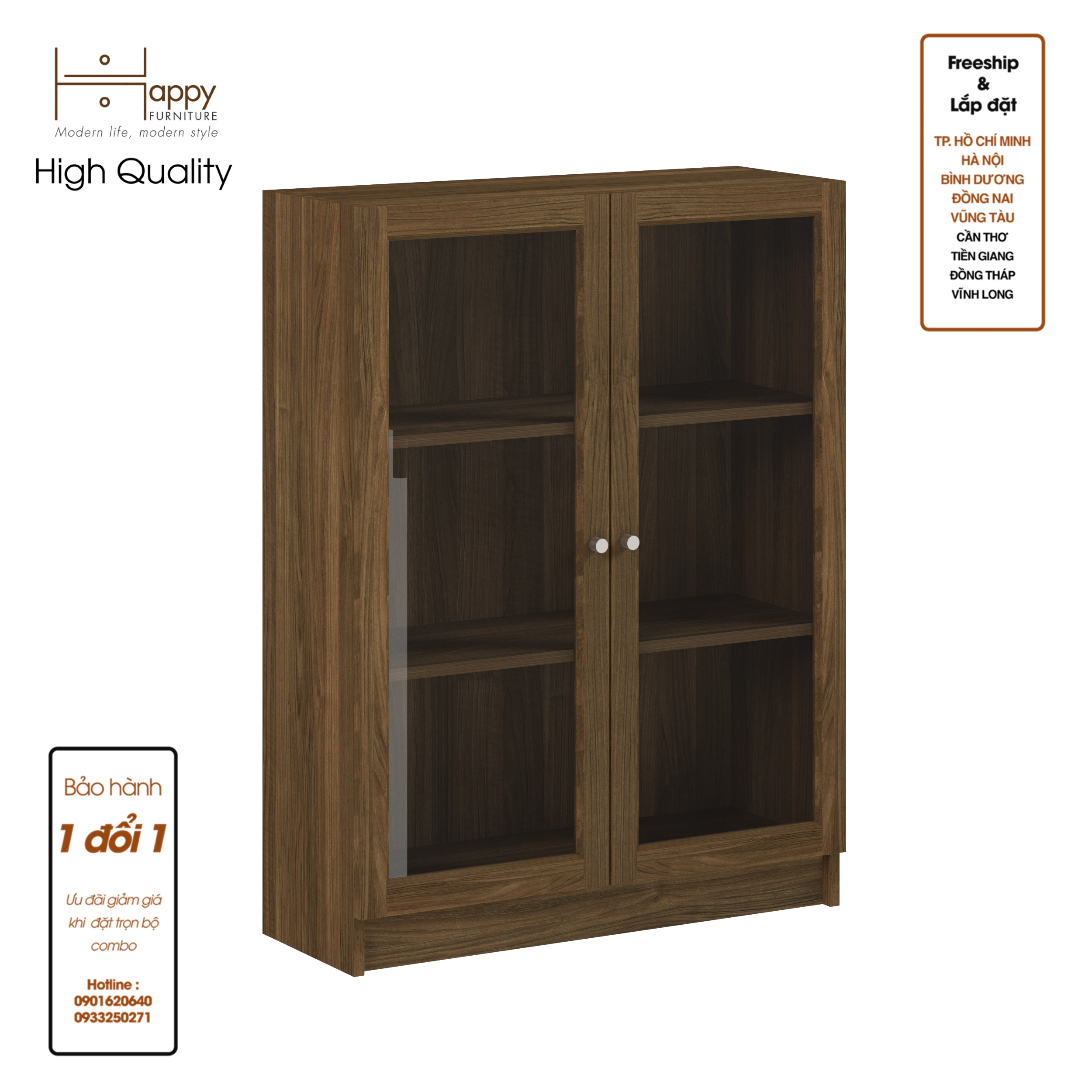 [Happy Home Furniture] CATY, kệ sách 3 tầng cửa kính,  80cm x 28cm x 106cm (DxRxC), KSA_012