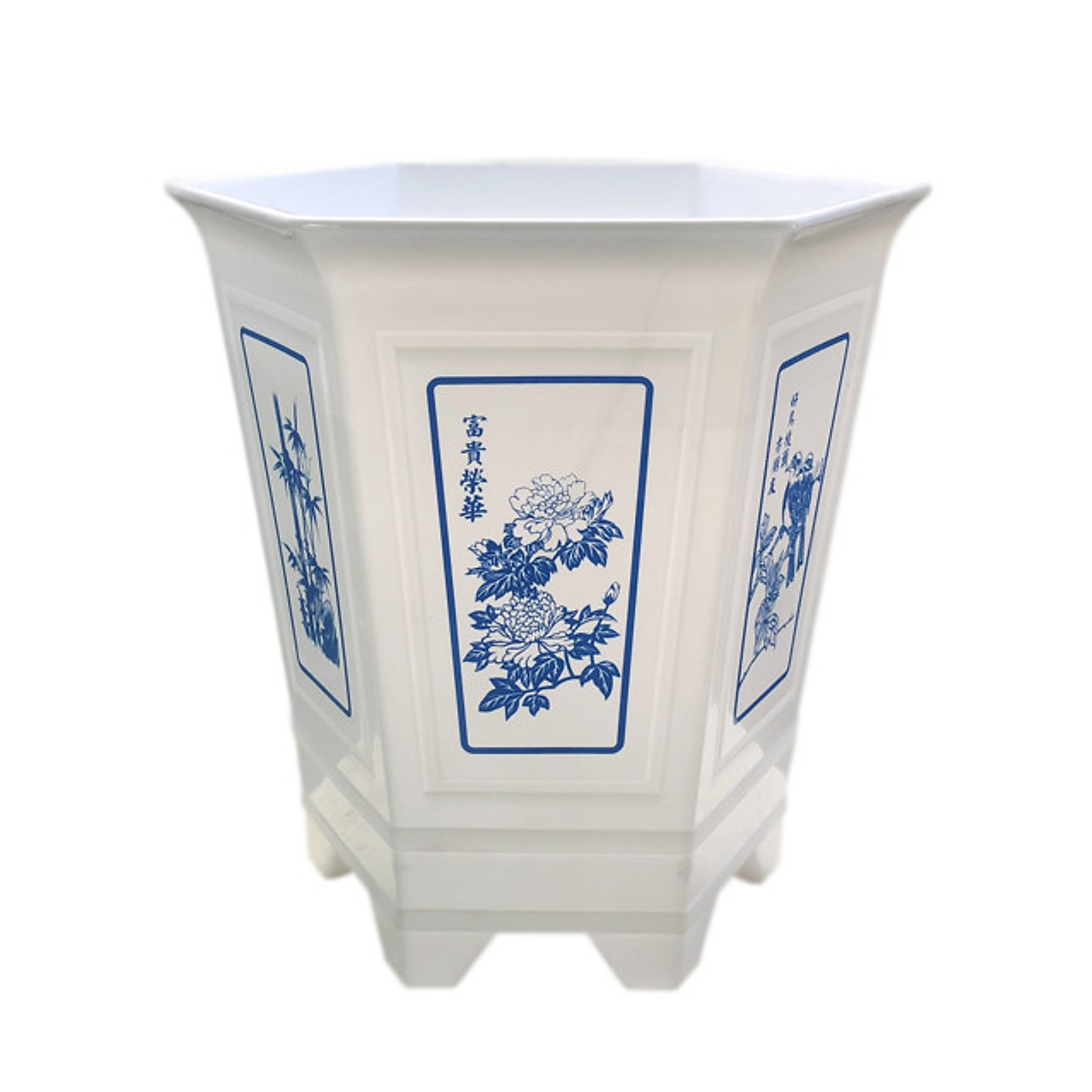 Chậu Lục Giác Trắng In Lụa Họa Tiết 35X35H - Chất liệu bền, đẹp, kiểu dáng sang trọng VTNN Nông Điền Trang