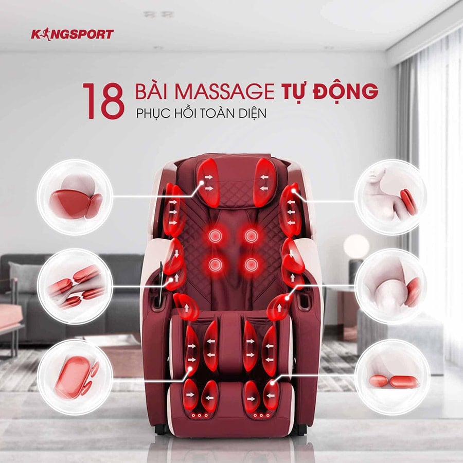 Ghế massage KINGSPORT G50 cao cấp con lăn 3D với 18 bài tập, chế độ quét cơ thể thông minh, đo chân tự động