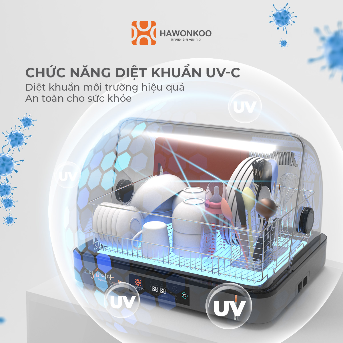 Máy Tiệt Trùng Đa Năng HAWONKOO USH-400 Sấy Khô Bát Đĩa Khử Trùng UV 45 Lít Hàng Chính Hãng - Thương Hiệu Hàn Quốc