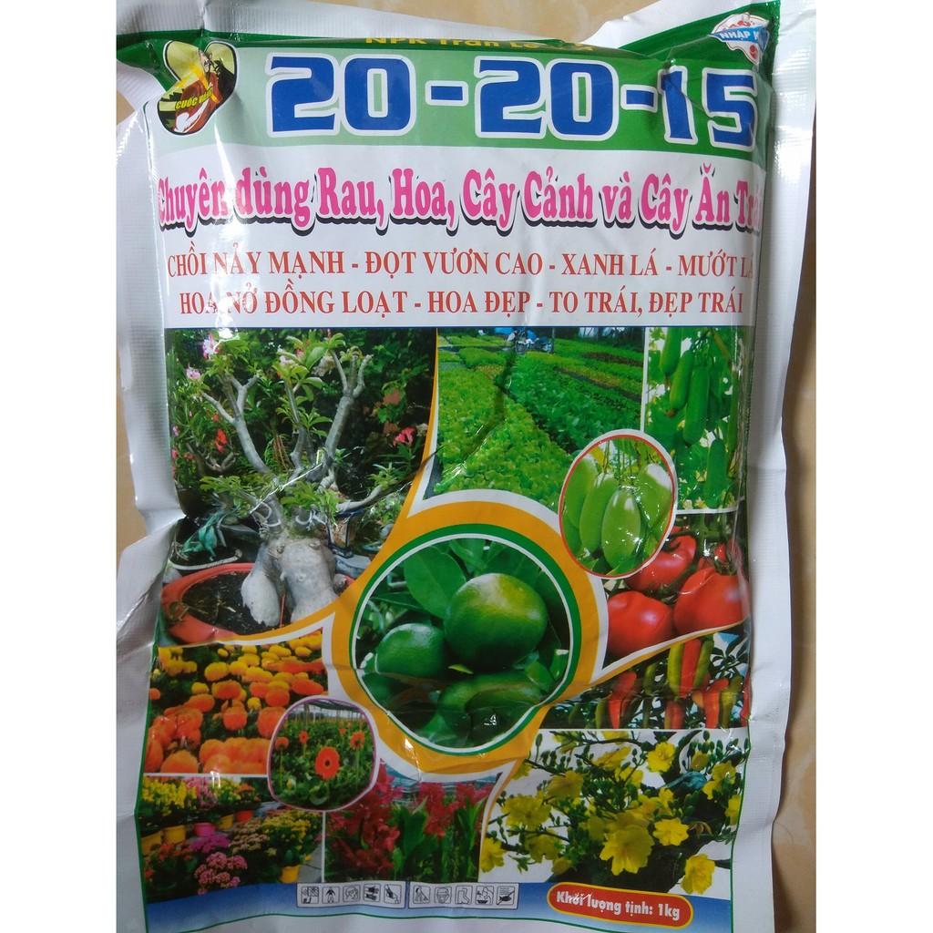 Phân bón NPK 20-20-15 dùng cho hoa, cây cảnh, rau màu, cây ăn trái - gói 1 kg BIOMAX