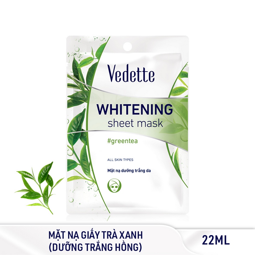 Combo 6 Mặt Nạ Trắng Hồng Tự Nhiên Vedette Whitening Sheet Mask Set (Green tea) 22mlx6