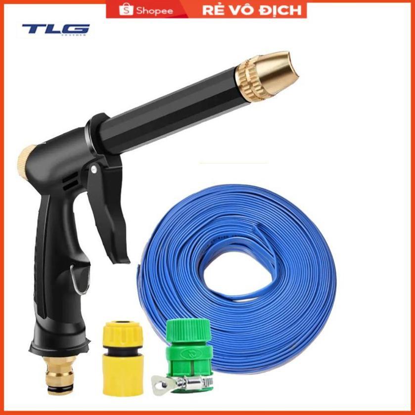 Bộ dây và vòi xịt rửa xe tưới cây tăng áp,vòi xịt rửa,vòi tưới cây 810-2621 (dây xanh dẹt- cút nối xanh)