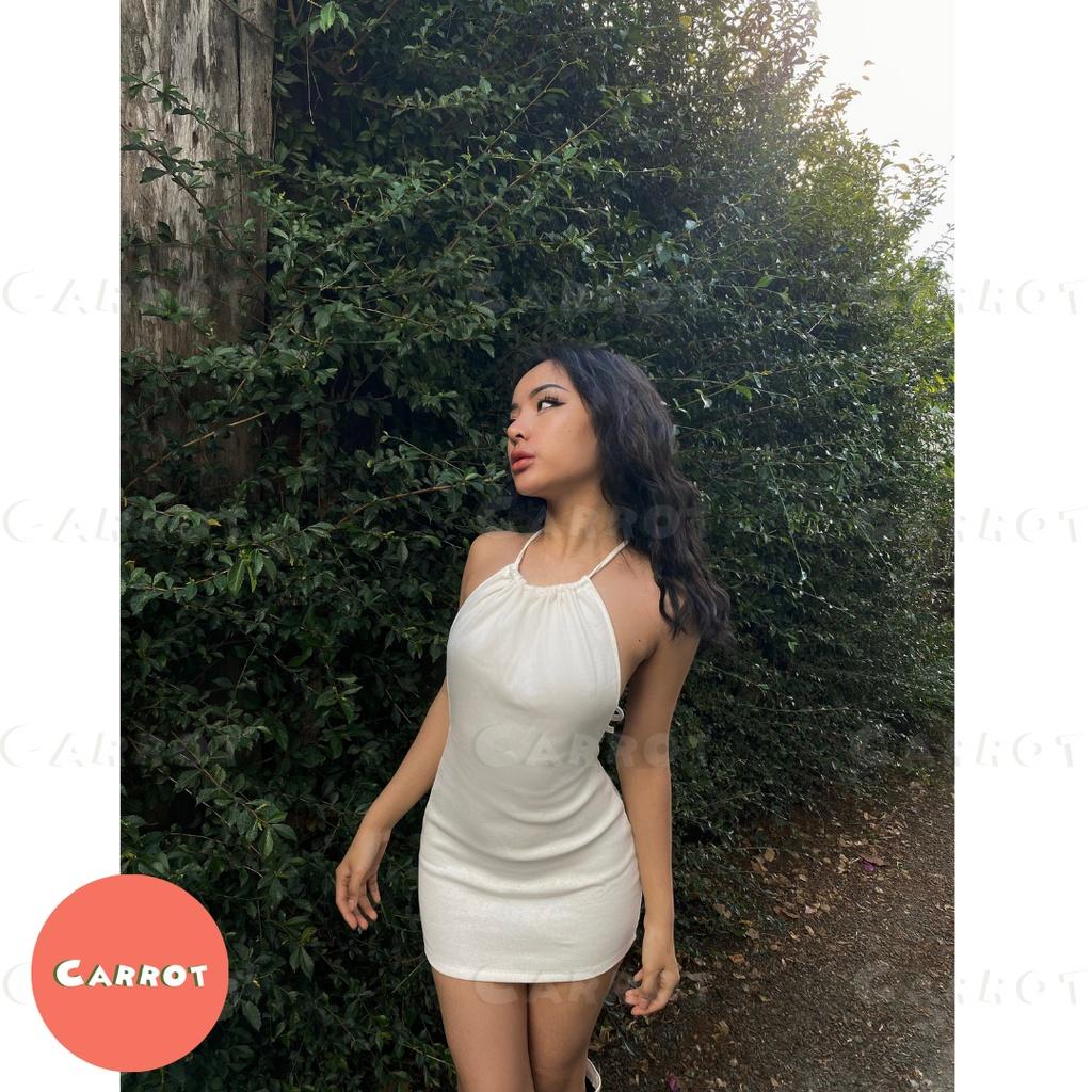 Đầm body sexy hở lưng hở eo váy ôm cổ yếm hở vai cột dây quyến rũ sang chảnh màu đen thun gân carrotxinhdep