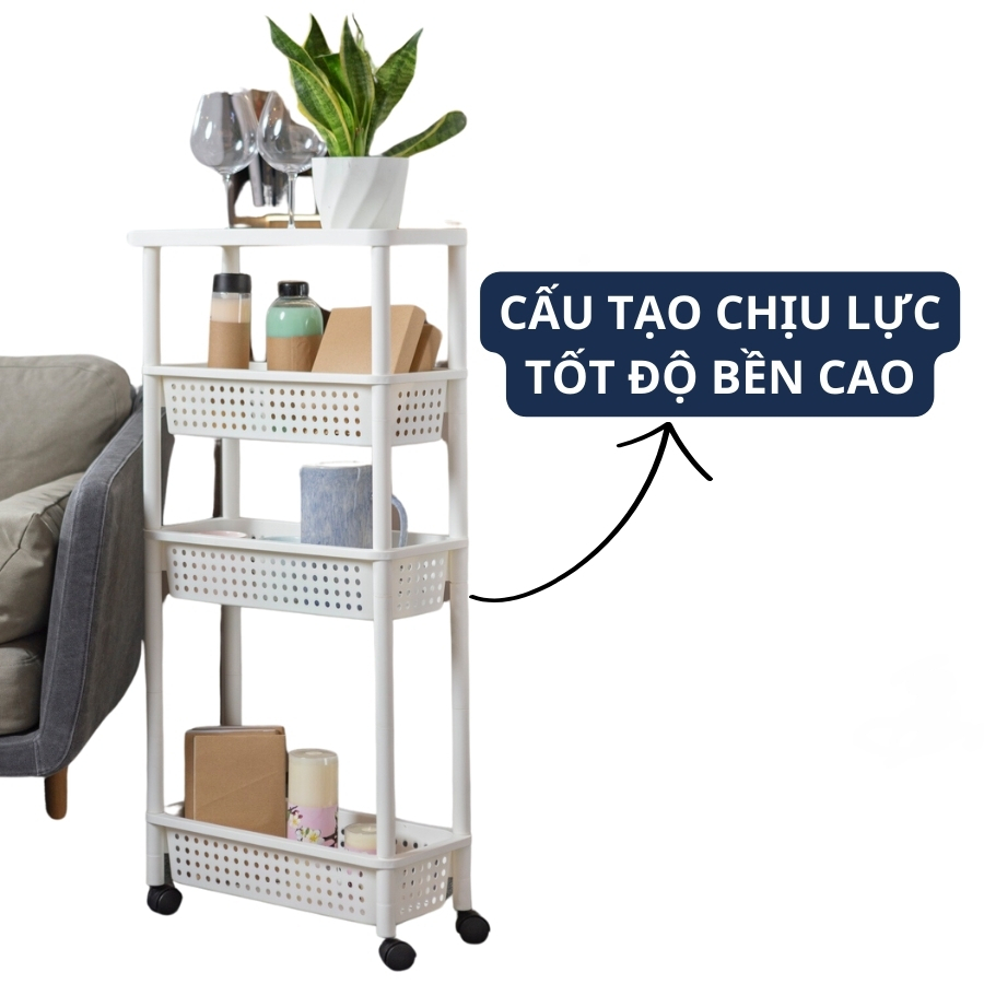 Kệ Di Động Tokyo 4 Tầng Có Bánh Xe Di Chuyển Linh Hoạt -Chính Hãng inochi (Tặng kèm khăn lau đa năng pakasa)