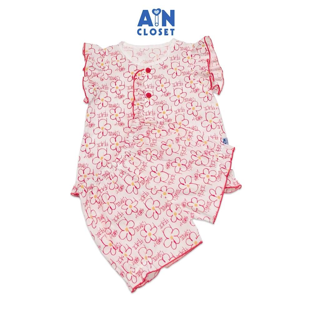 Bộ quần áo ngắn bé gái họa tiết Hoa Sứ viền đỏ cotton - AICDBGNZZYIW - AIN Closet